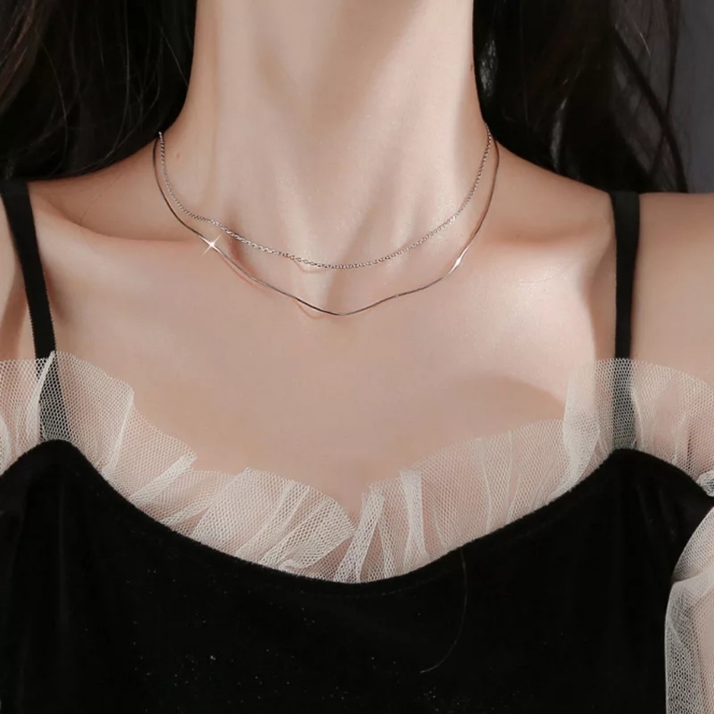 NEW 18k Rose Gold‎ Plated Double Layer Necklace